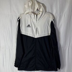 Adidas Windbreaker Jacket Black White Hooded Full Zip 3 Stripe Men’s M